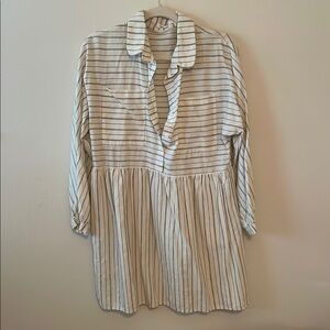 Organic cotton Striped Button-Front Tunic Dress - White & Black L
